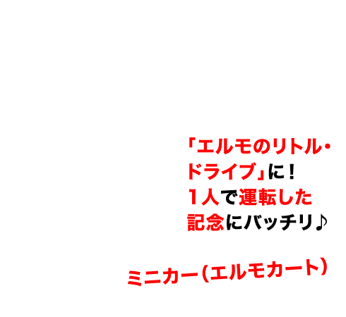 エルモカート　「エルモのリトル・ドライブ」に！1人で運転した記念にバッチリ♪